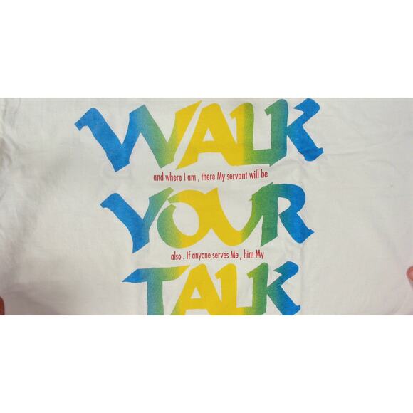 Vintage 90s Fruit Of The Loom Walk Your Talk Christian Graphic Tee Shirt XL - Picture 9 of 10